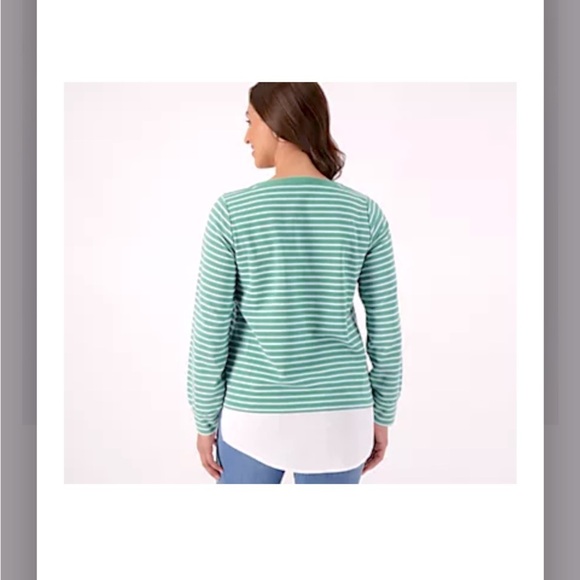 Isaac Mizrahi Live! Textured Ottoman Stripe Layered Pullover Shirt Green XL - Picture 2 of 9